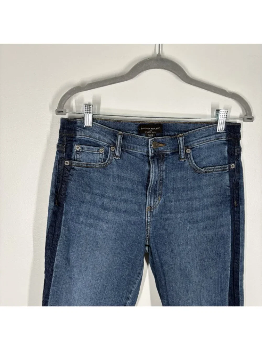 Banana Republic Factory Women 28/6 Medium Wash Tuxedo Stripe Straight Ankle Jean